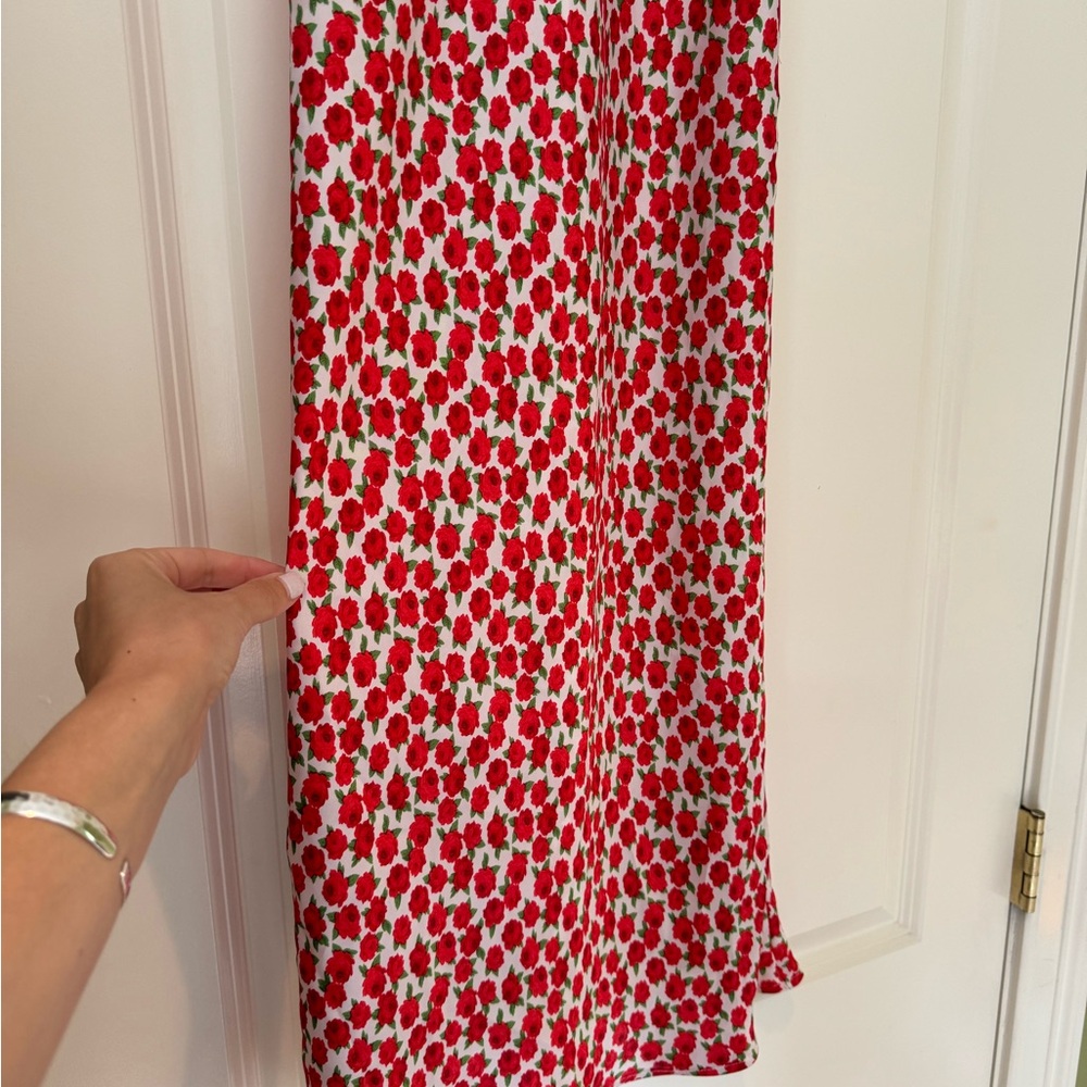 Topshop Red and White A-Line Midi Skirt